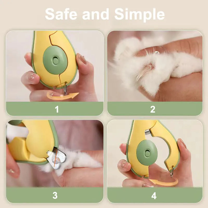 Professional pet nail clipper with LED light in green, pink, and white colour options.