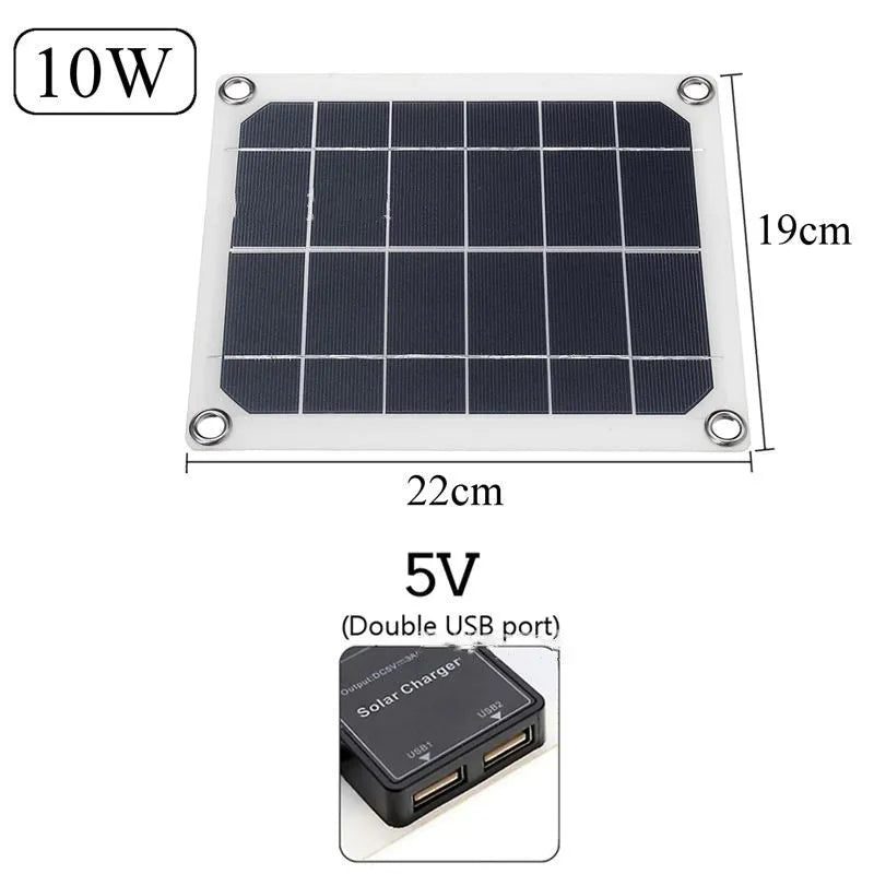 Portable solar panel with dual USB ports for outdoor device charging