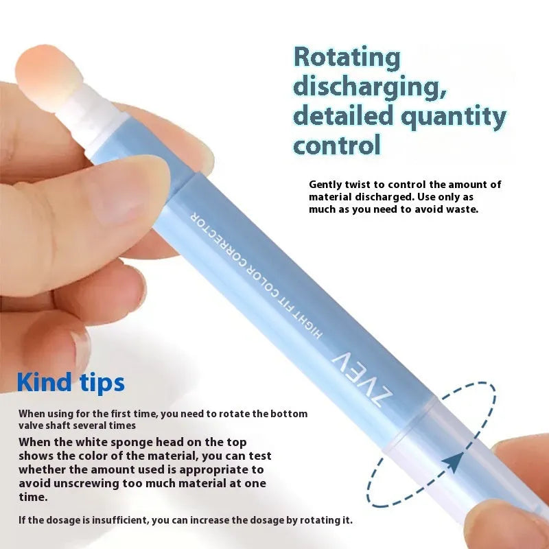 Concealer pen with sponge brush head applicator and cream in three shade options.