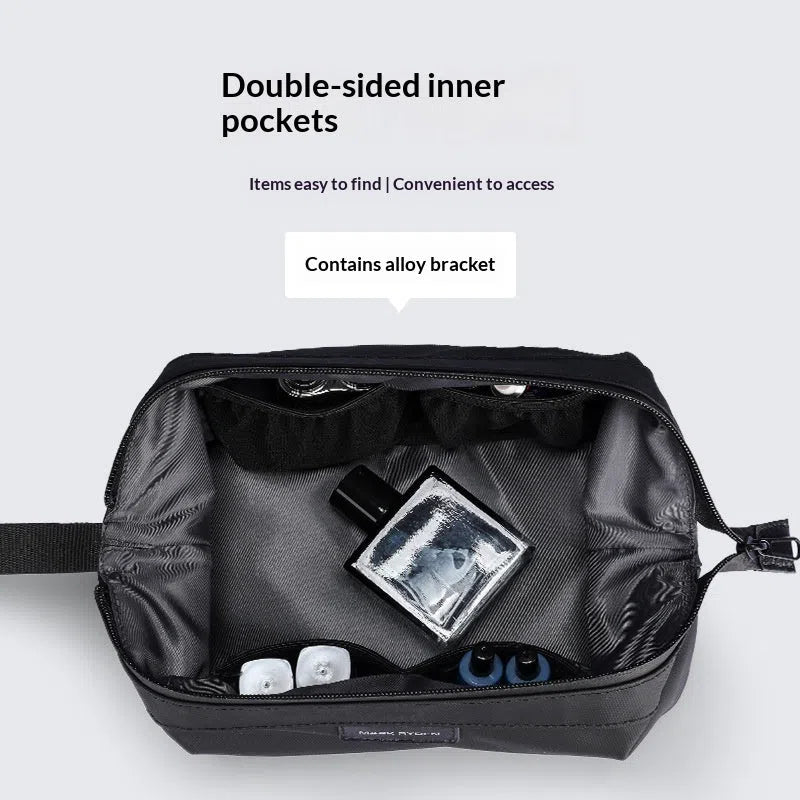 Men's large capacity toiletry bag in black oxford cloth with single compartment