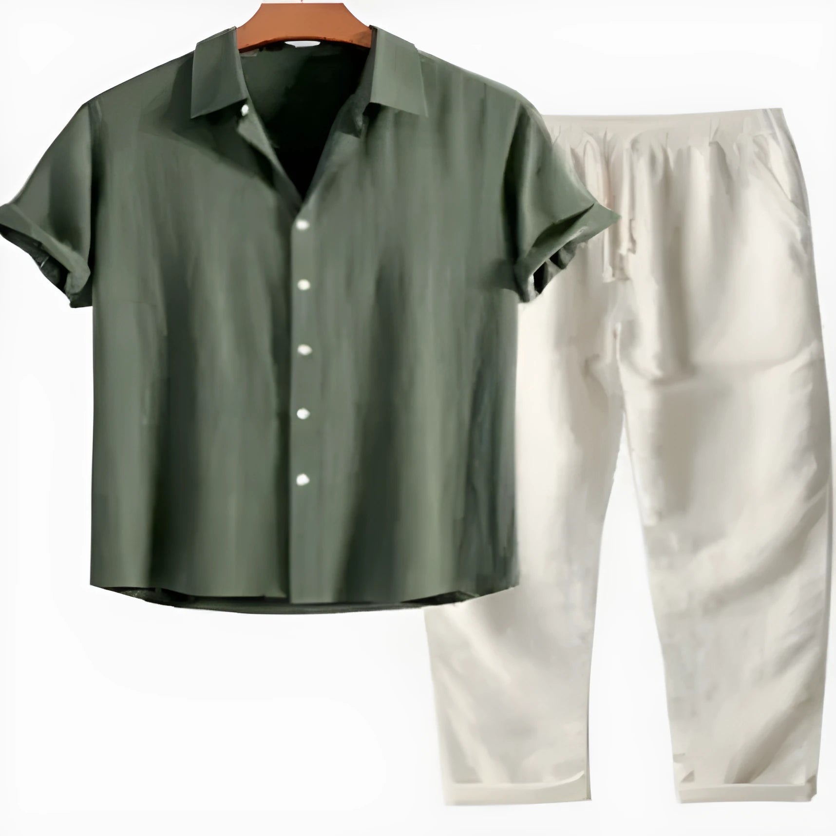 Men's green floral printed slim fit polyester shirt in a cardigan style.