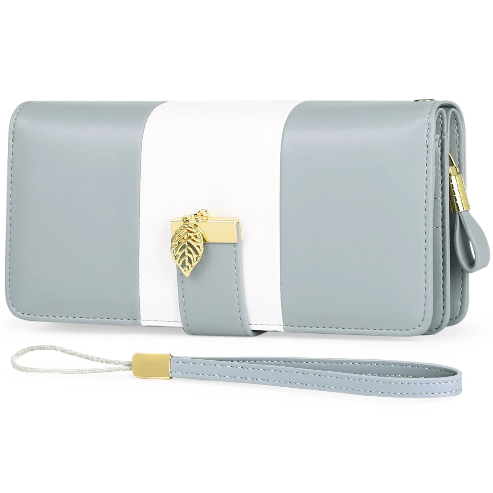 Black anti-theft RFID clutch bag with zip open showing card slots and microfiber lining.