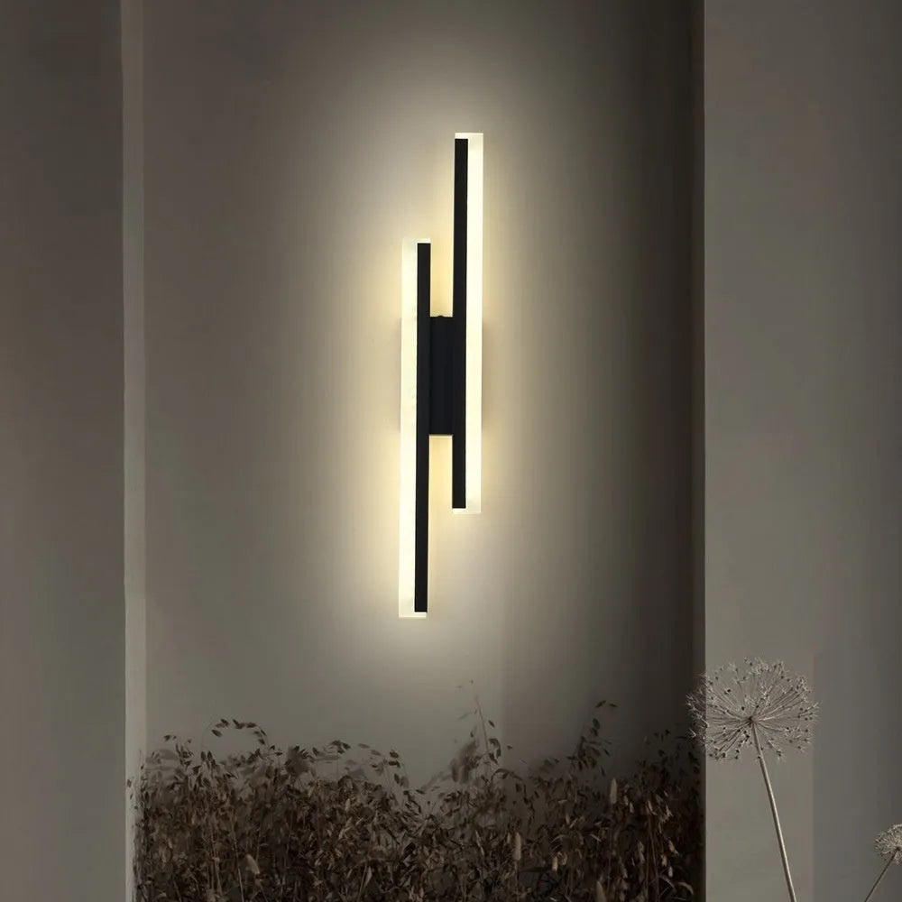 500mm gold finish double line wall lamp with tri-colour warm white lighting