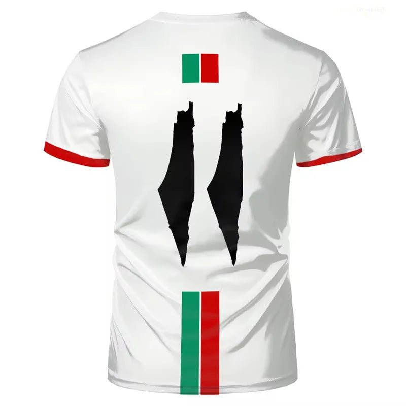 Dark style football t-shirt with 3D printed stereoscopic football pattern in black or white colours