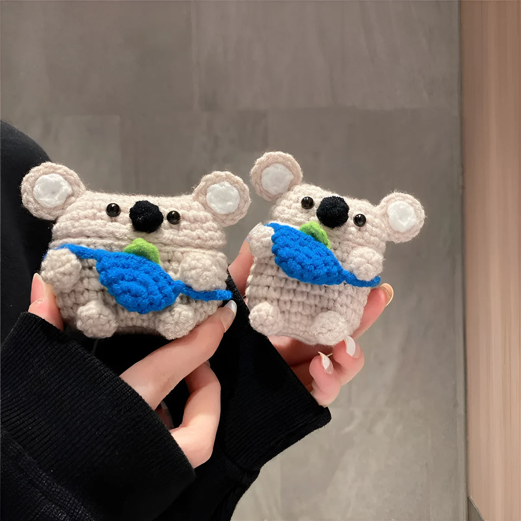 Hand-knitted koala bear backpack design AirPods case cover for 1st/2nd gen, 3rd gen, or Pro models