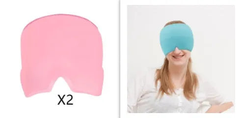 Black reusable gel ice mask for eyes and forehead on a white background