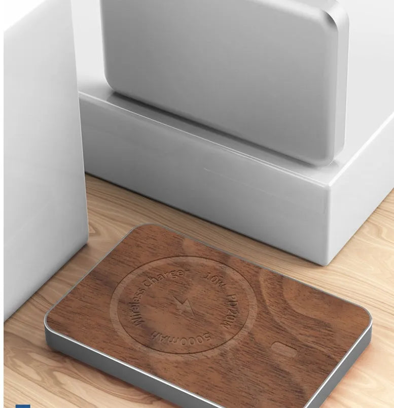 Khaki aluminium alloy magnetic wireless power bank with USB port