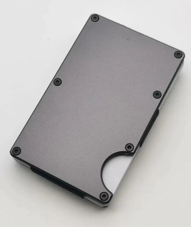 Aluminium alloy grey carbon fibre credit card wallet with RFID blocking anti-theft protection