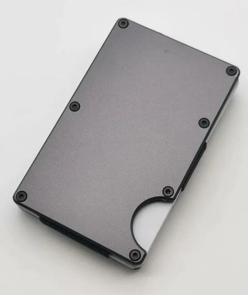 Aluminium alloy grey carbon fibre credit card wallet with RFID blocking anti-theft protection
