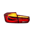 BMW 3 Series LED tail light assembly with streamer pattern in red or smoked black for 12-15 year models