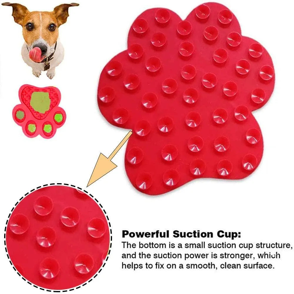 Blue silicone dog licking mat with bone texture and suction cups on a white background.