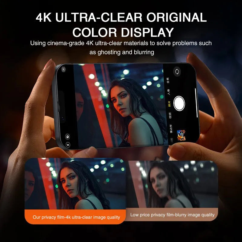Anti-peeping tempered glass screen protector for iPhone showing full front coverage.