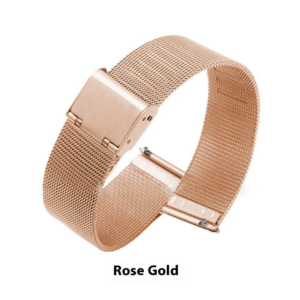 Milani silk woven stainless steel watch band in silver, black, rose gold and gold colour options