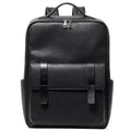 Black genuine leather men's business laptop backpack with 36-55L capacity showing weaving design details