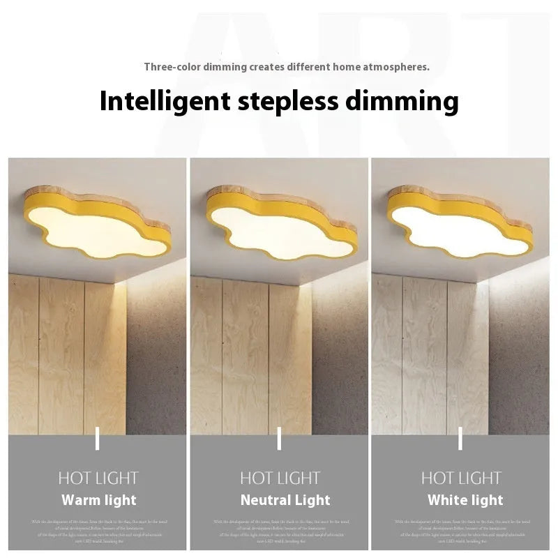 Cloud shaped LED ceiling lamp with wood effect frame in choice of colours and sizes