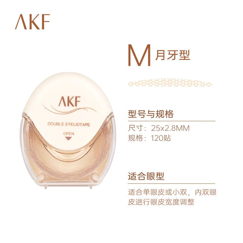 Roll of lace double eyelid stickers in packaging, showing options for Crescent M and Olive M shades.