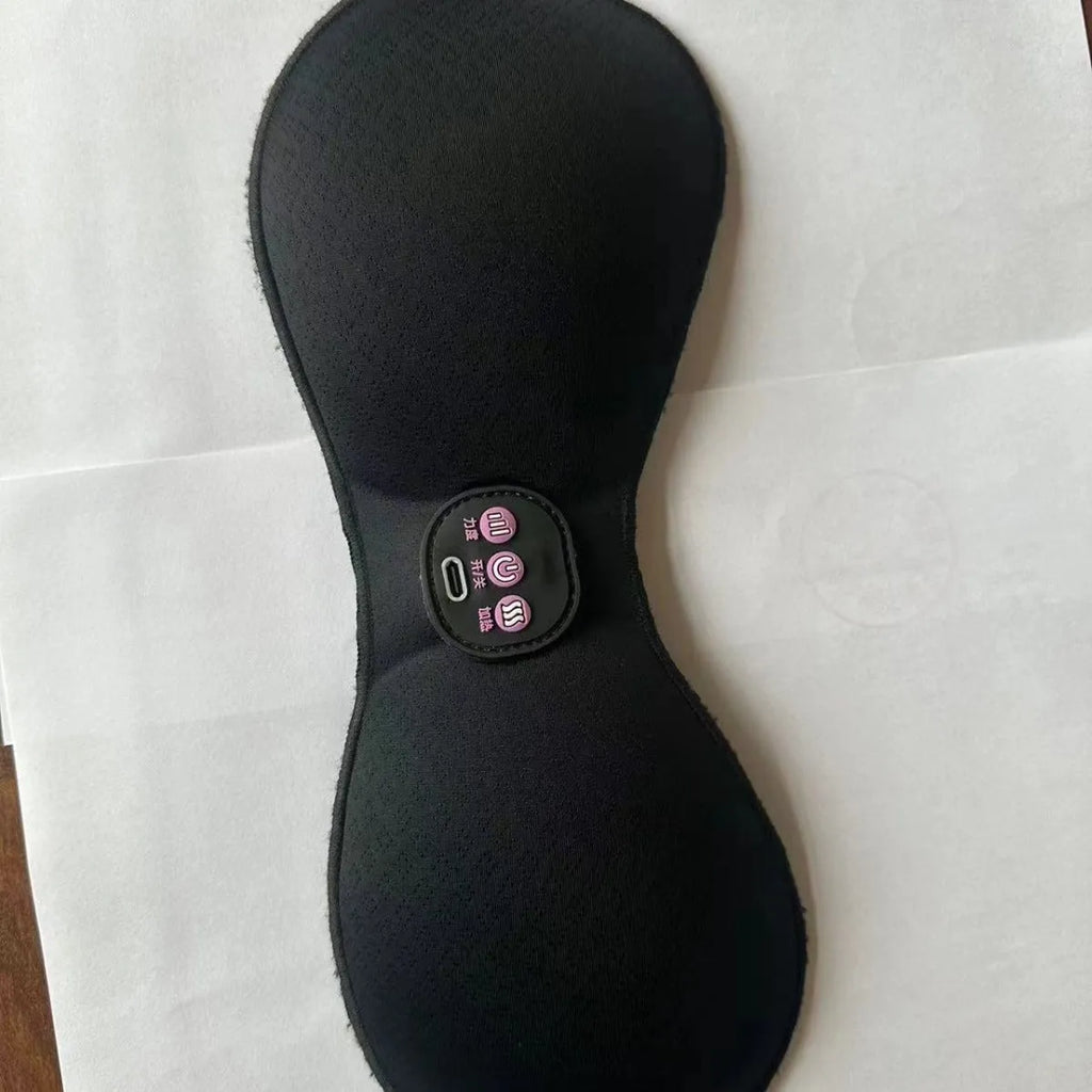 Black electric massage chest stickers with a 3-keys English control panel for vibration therapy.