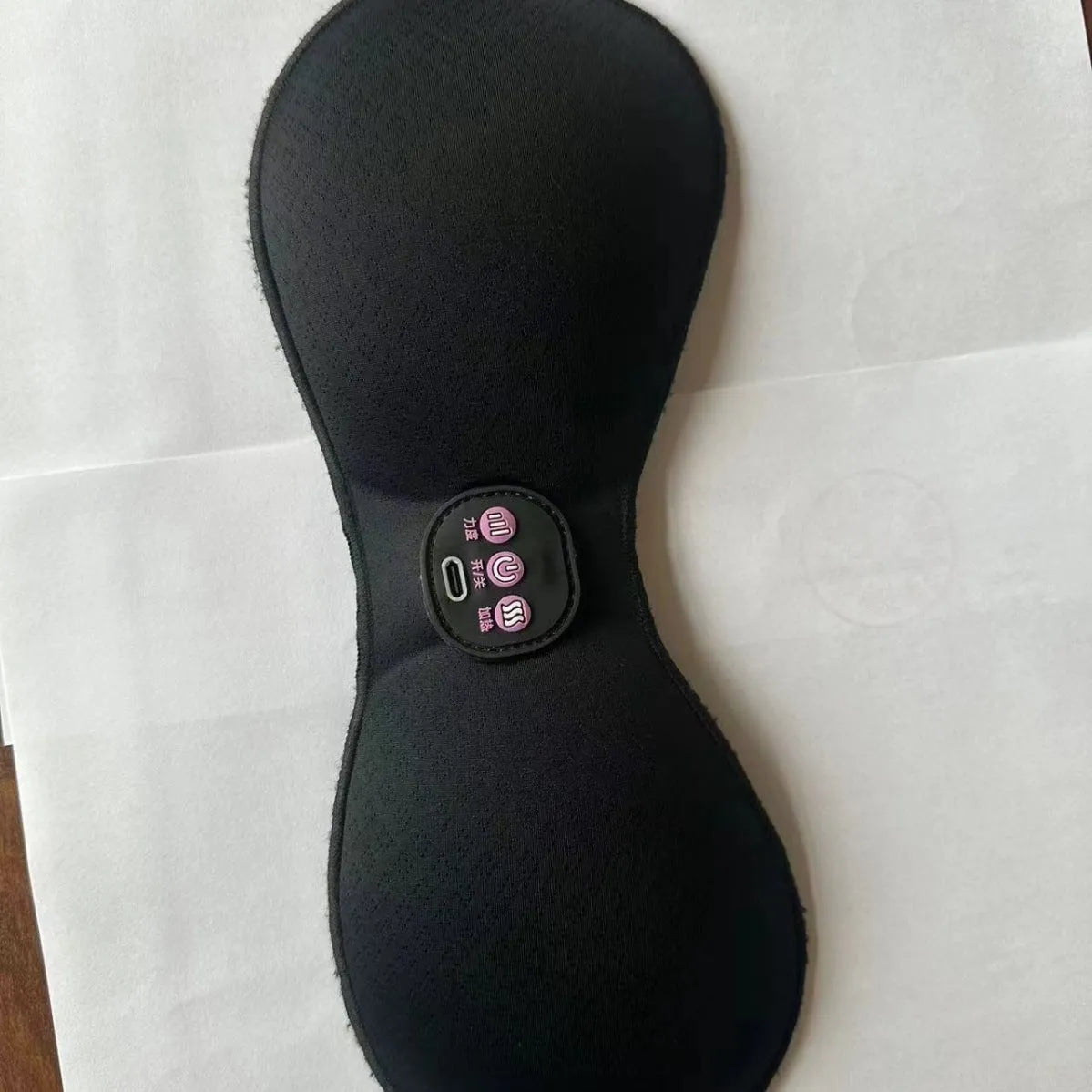 Black electric massage chest stickers with a 3-keys English control panel for vibration therapy.
