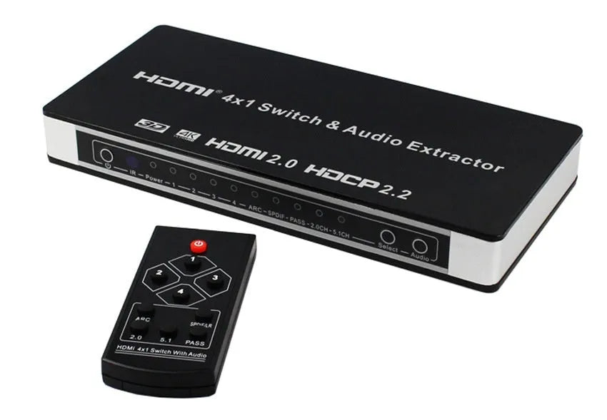 Black HDMI 4x1 switch with remote control for home theatre video switching