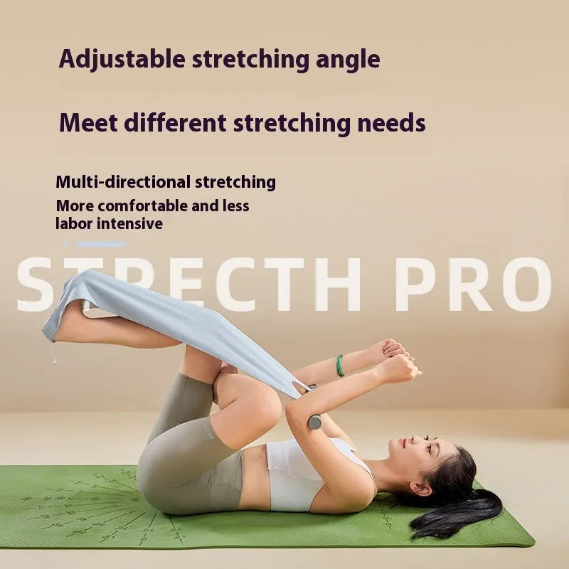 Grey and pink multi-function yoga stretching tool for shoulder, back and hip exercises.