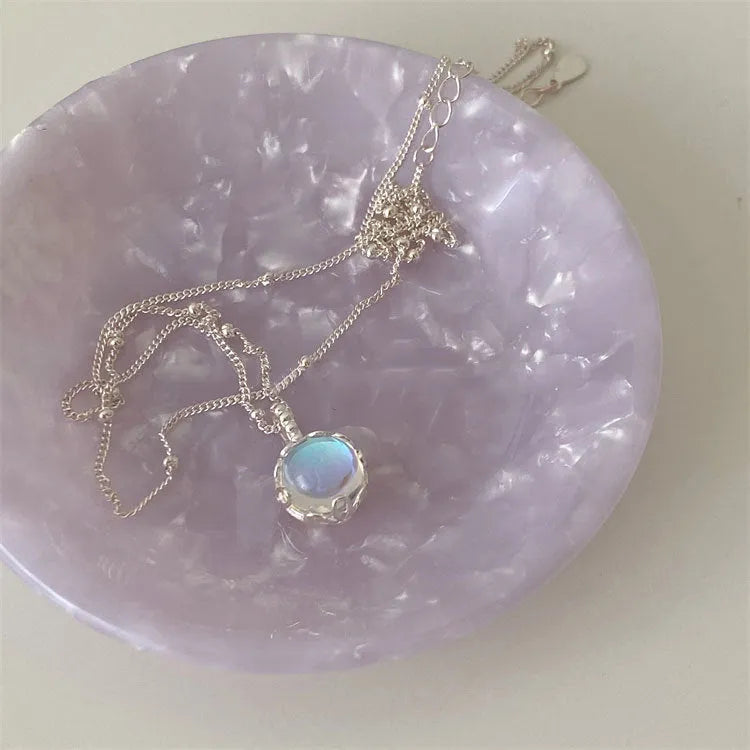 925 silver women's necklace with geometric stone pendant on adjustable curb chain