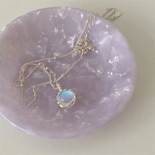 925 silver women's necklace with geometric stone pendant on adjustable curb chain