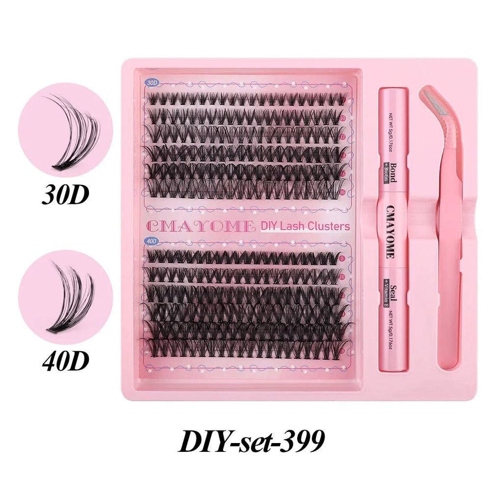 DIY individual false eyelash clusters in natural thick mixed split type on 15.5cm by 15cm card