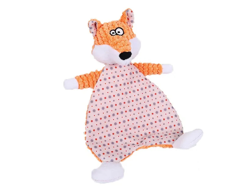 Soft velvet pet toy shaped like a fox elephant with sound activation for cats and dogs
