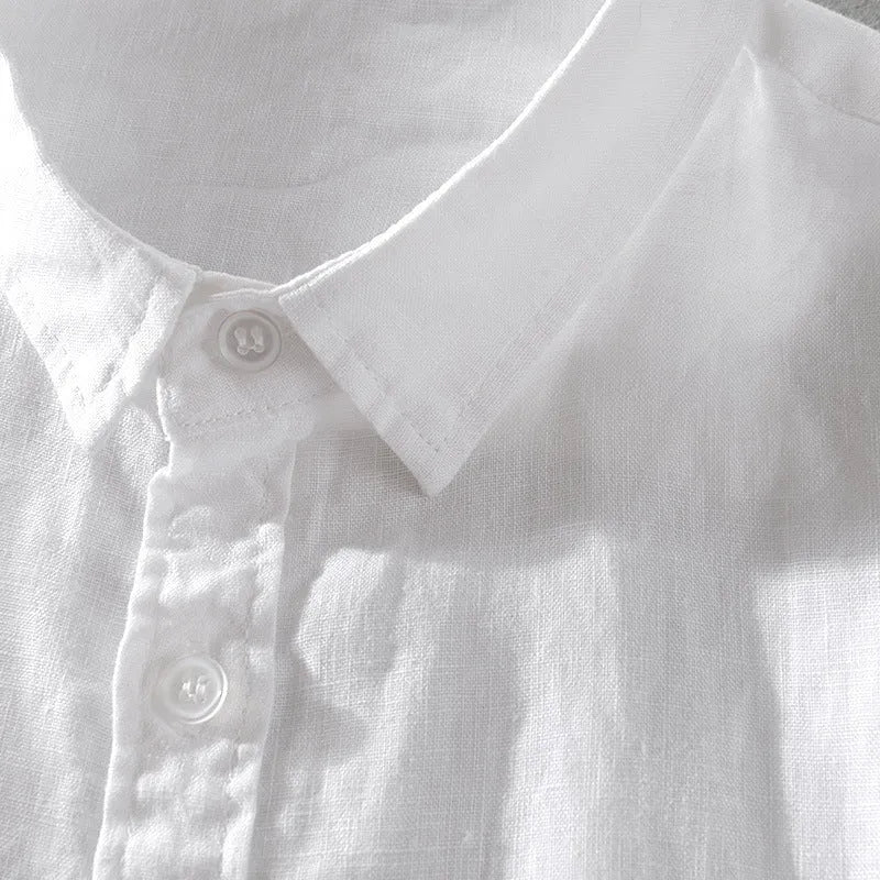 Men's short sleeve linen shirt in solid colour with loose fit design