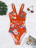 Women's floral printed backless one-piece swimsuit in spandex fabric