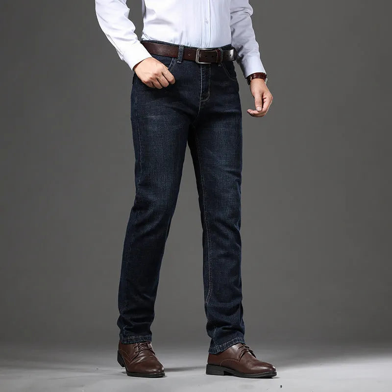 Stretch denim jeans in K276 Black colour showing straight-leg style and mid waist design