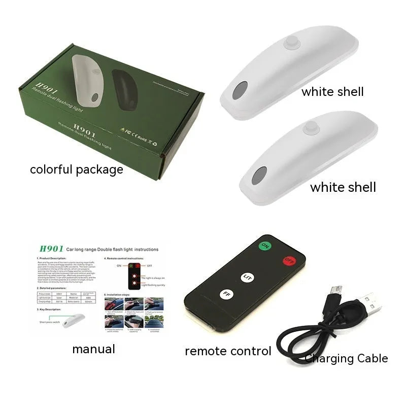 Remote controlled car strobe warning light for vehicle anti-collision protection in rain fog conditions