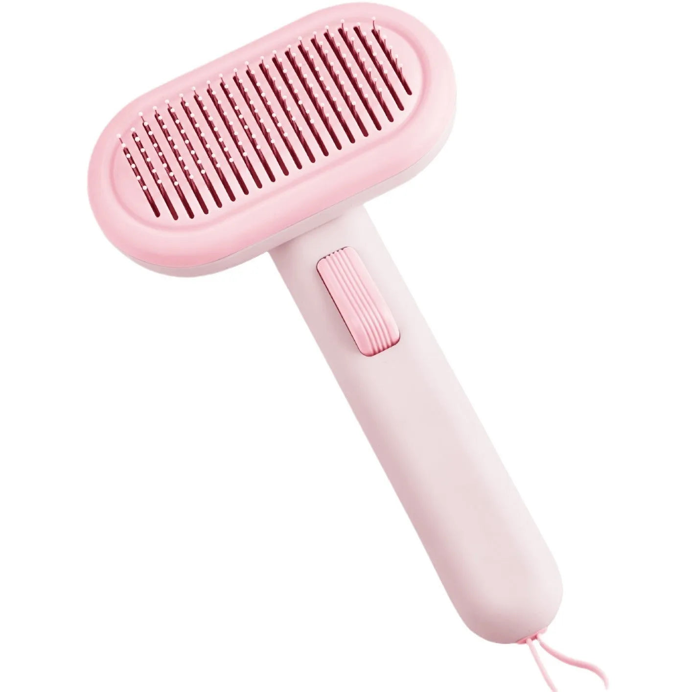 Large pet hair removal comb in light grey with stainless steel teeth and one-click knot remover.