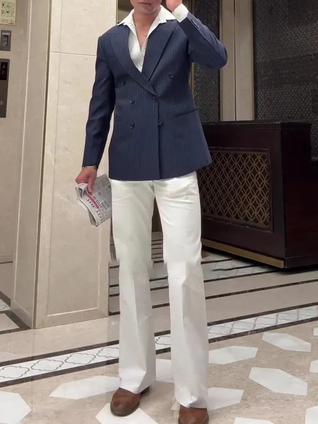 Men's classic striped double-breasted blazer jacket with regular fit