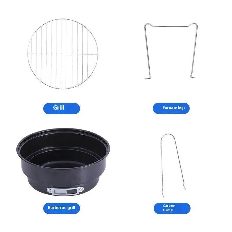 Small folding round ice stove with grill mesh, furnace leg and packaging bag for 1-2 people