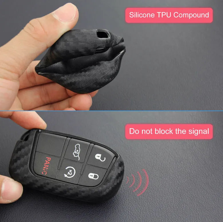 Silicone key protection case with carbon fibre pattern for Dodge Chrysler Fiat car keys