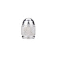 Aluminium alloy mountain bike tyre valve cap in multiple colour choices on a bicycle wheel.
