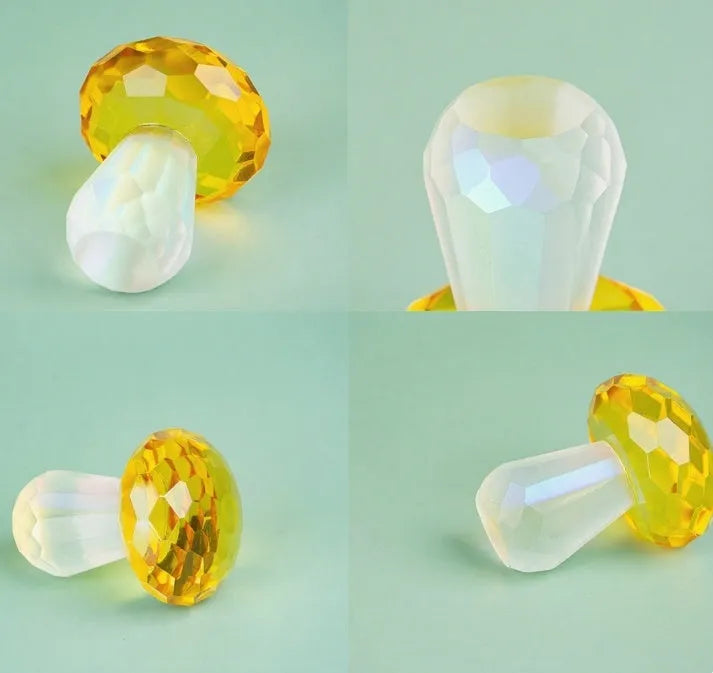 Colourful mushroom decorative crystal craft in modern geometric style measuring 40mm by 53mm