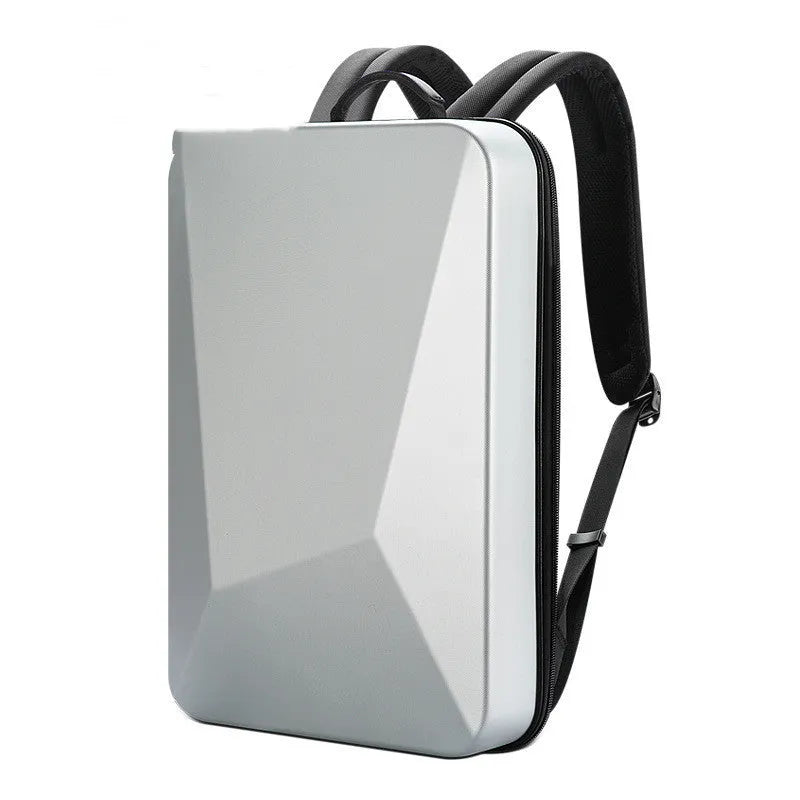 Large black PC hard shell gaming backpack with dual shoulder straps and a lock closure.