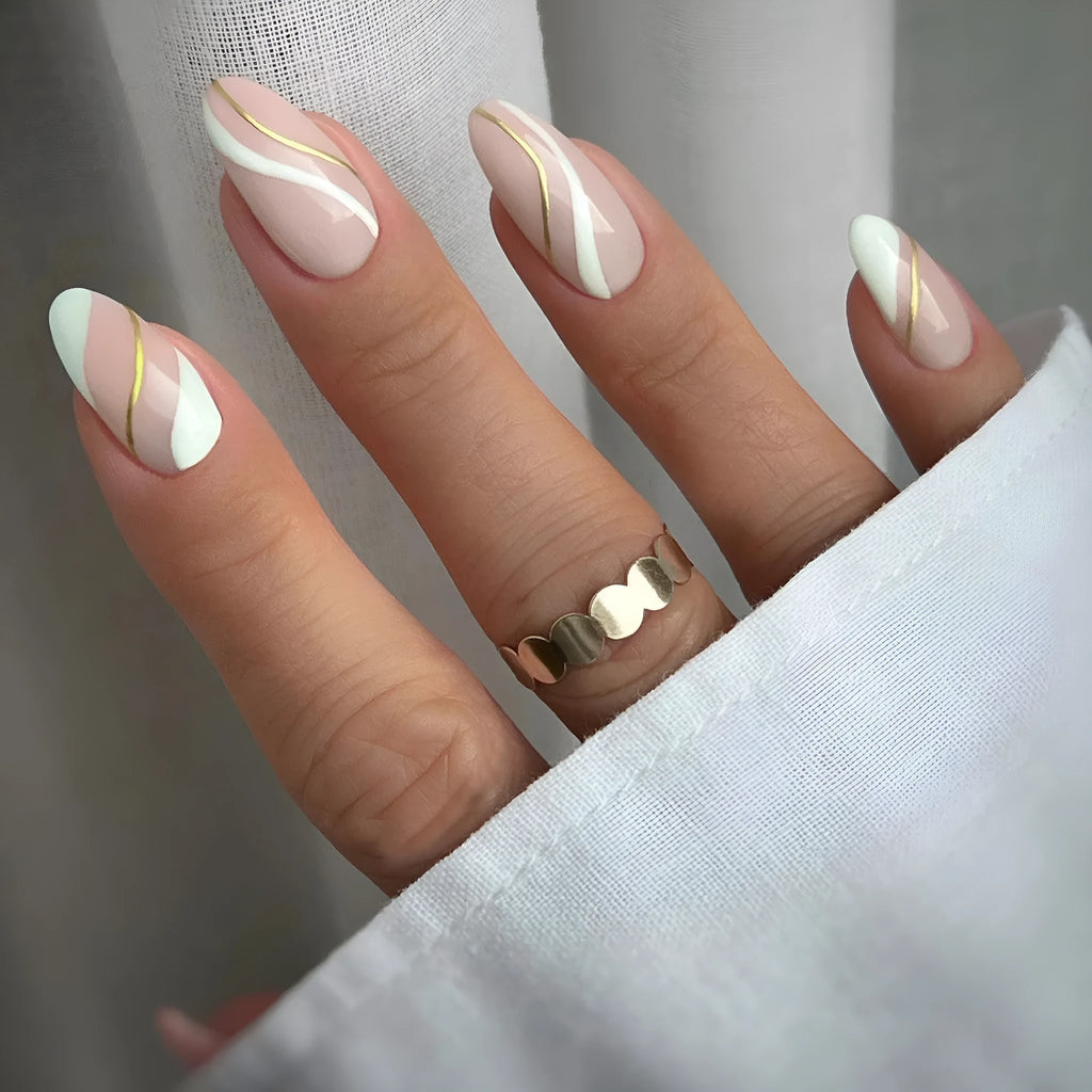 Wearable nail stickers with plaid pattern in jelly glue colour, medium drop shape