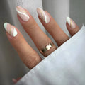 Wearable nail stickers with plaid pattern in jelly glue colour, medium drop shape