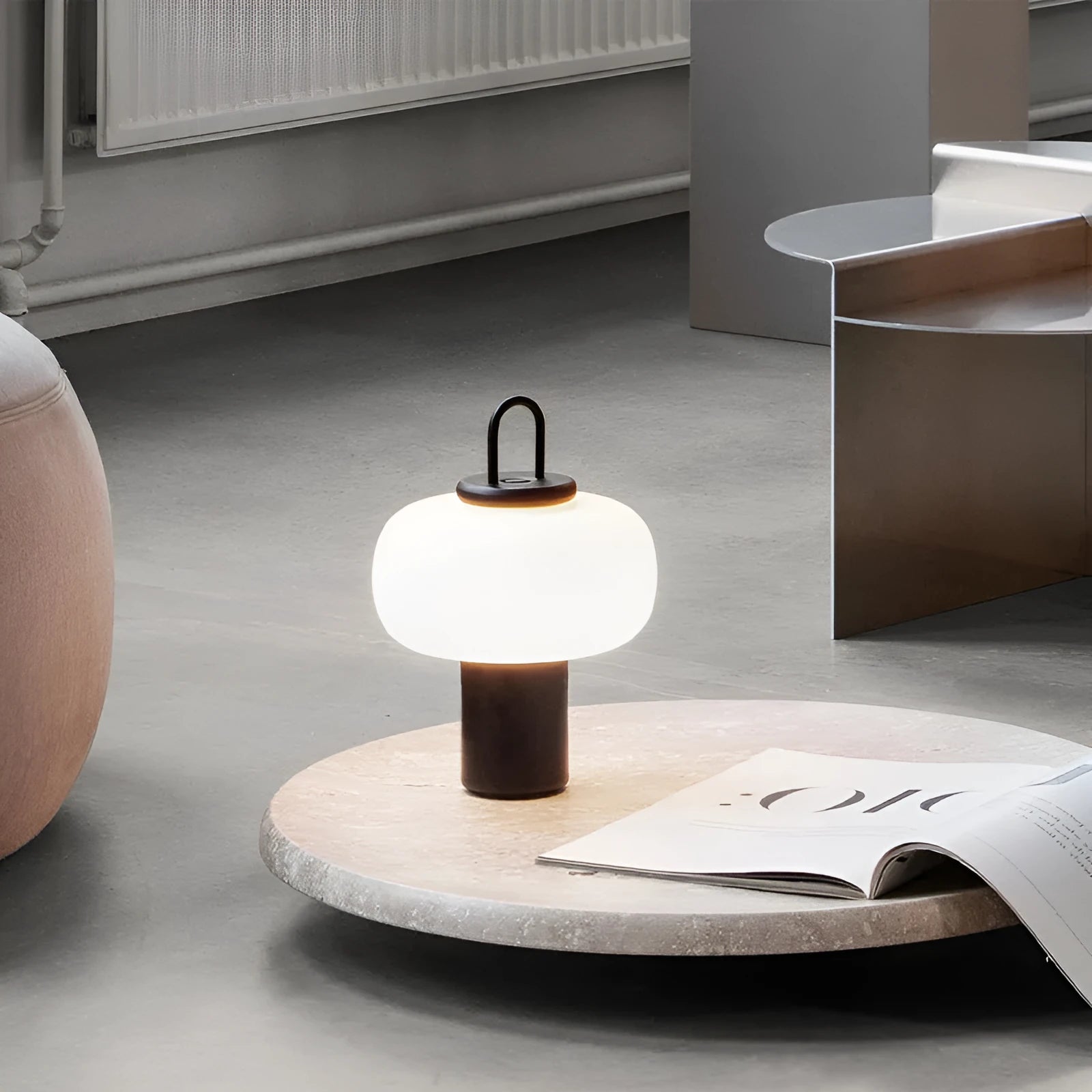 Japanese designer glass children's bedside lamp measuring 230mm by 330mm with warm light