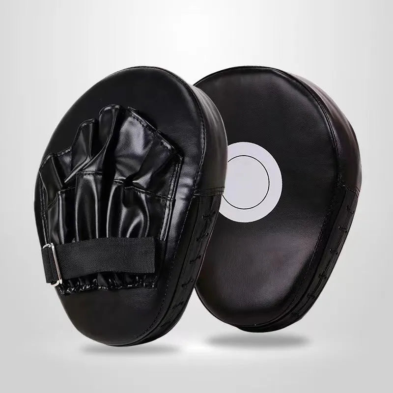 Curved PU boxing target punch mitt with red edge and black surface for Sanda and Muay Thai training