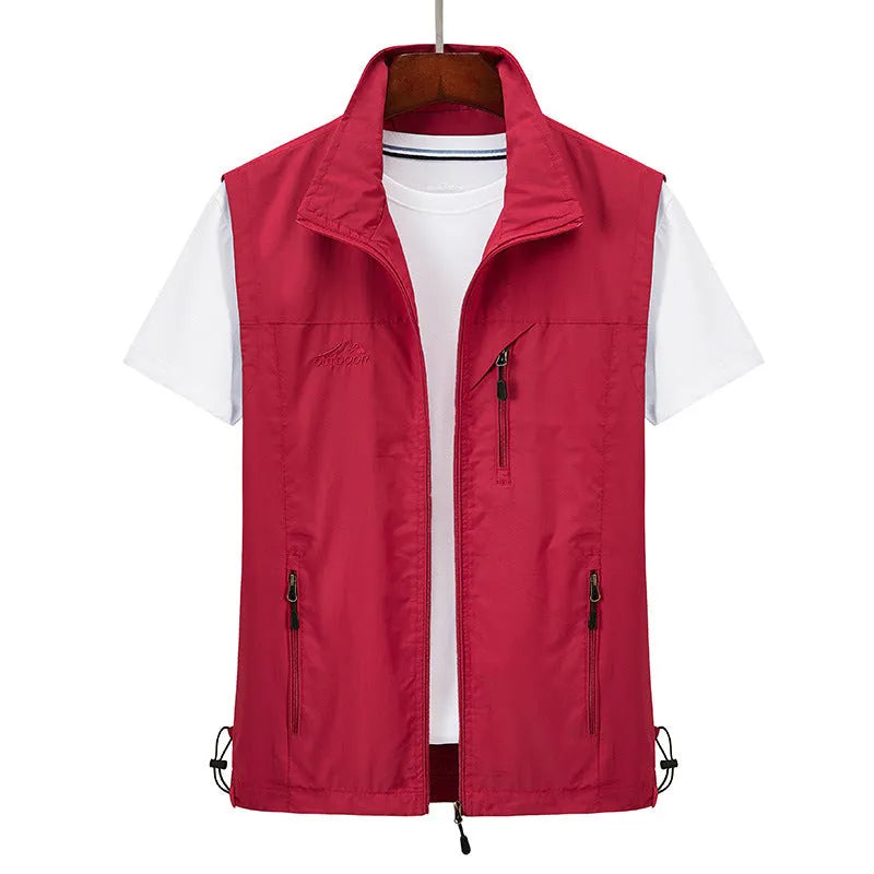 Men's hooded rabbit fur vest waistcoat in slim fit on a model.