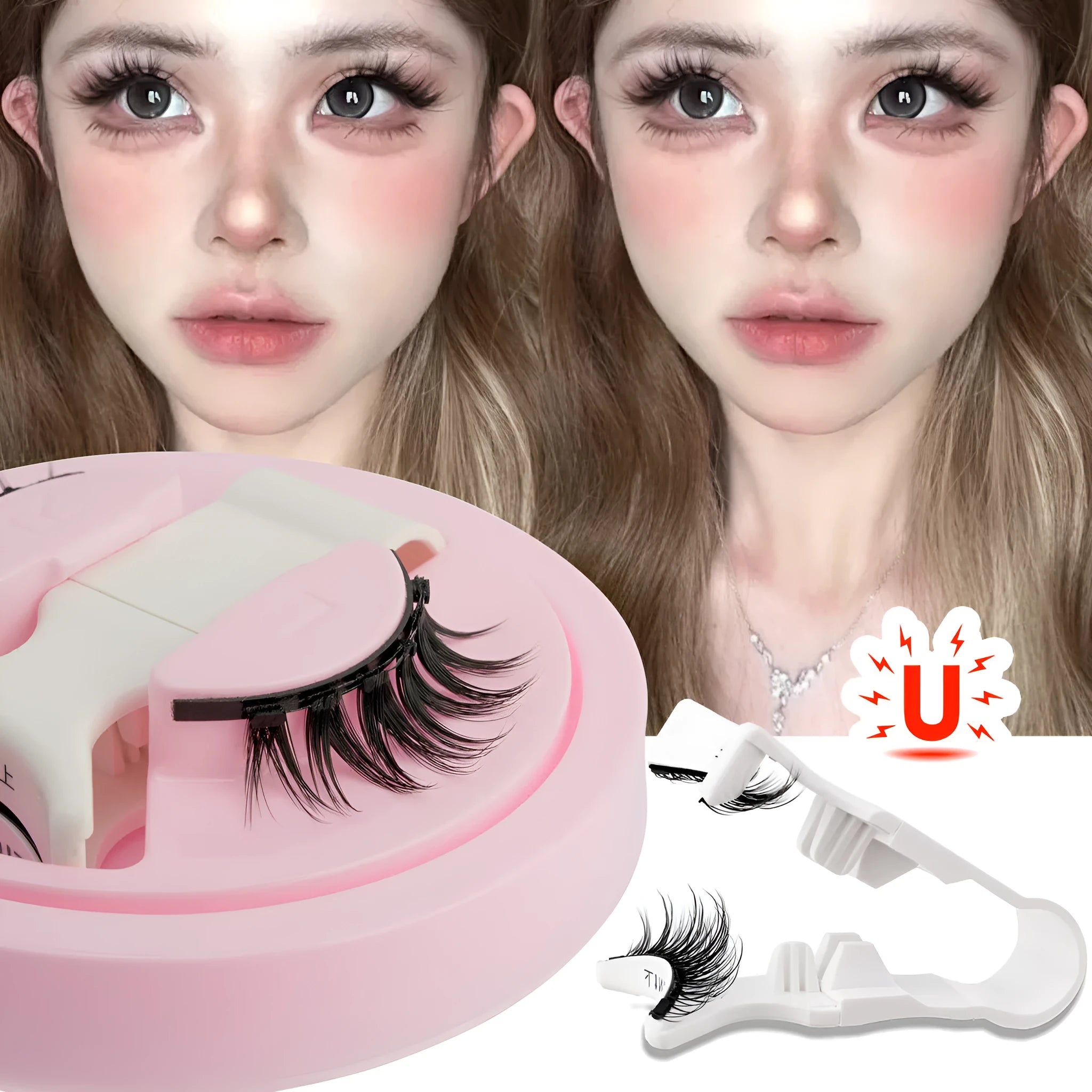 Reusable waterproof false eyelashes with glue-free adhesive in multiple style options