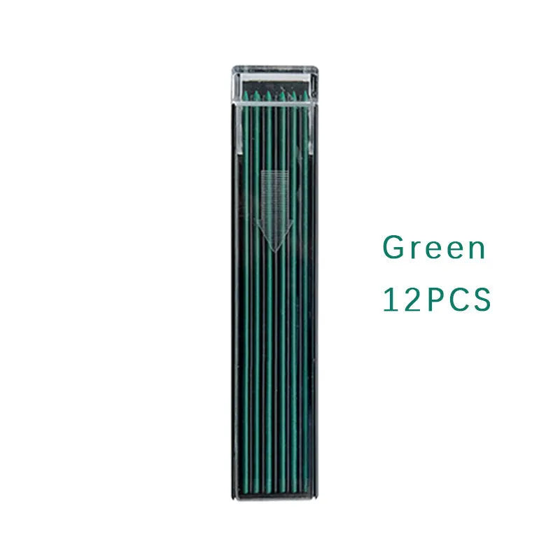 Boxed set of twelve coloured 0.7mm mechanical pencil refill leads in plastic tubes
