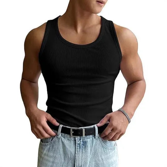 Men's slim-fit black polyester sports T-shirt with wool lining for summer workouts