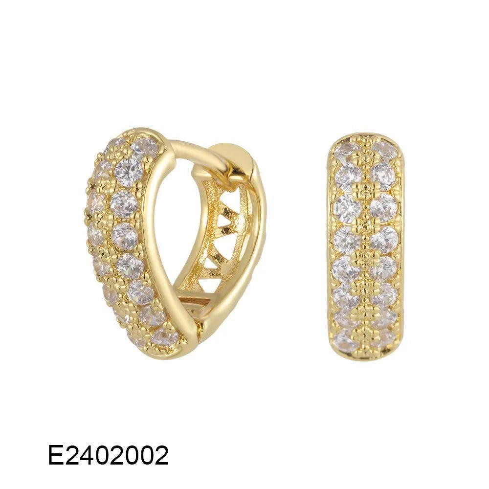 Gold-plated heart-shaped clip earrings with clear zircon stones