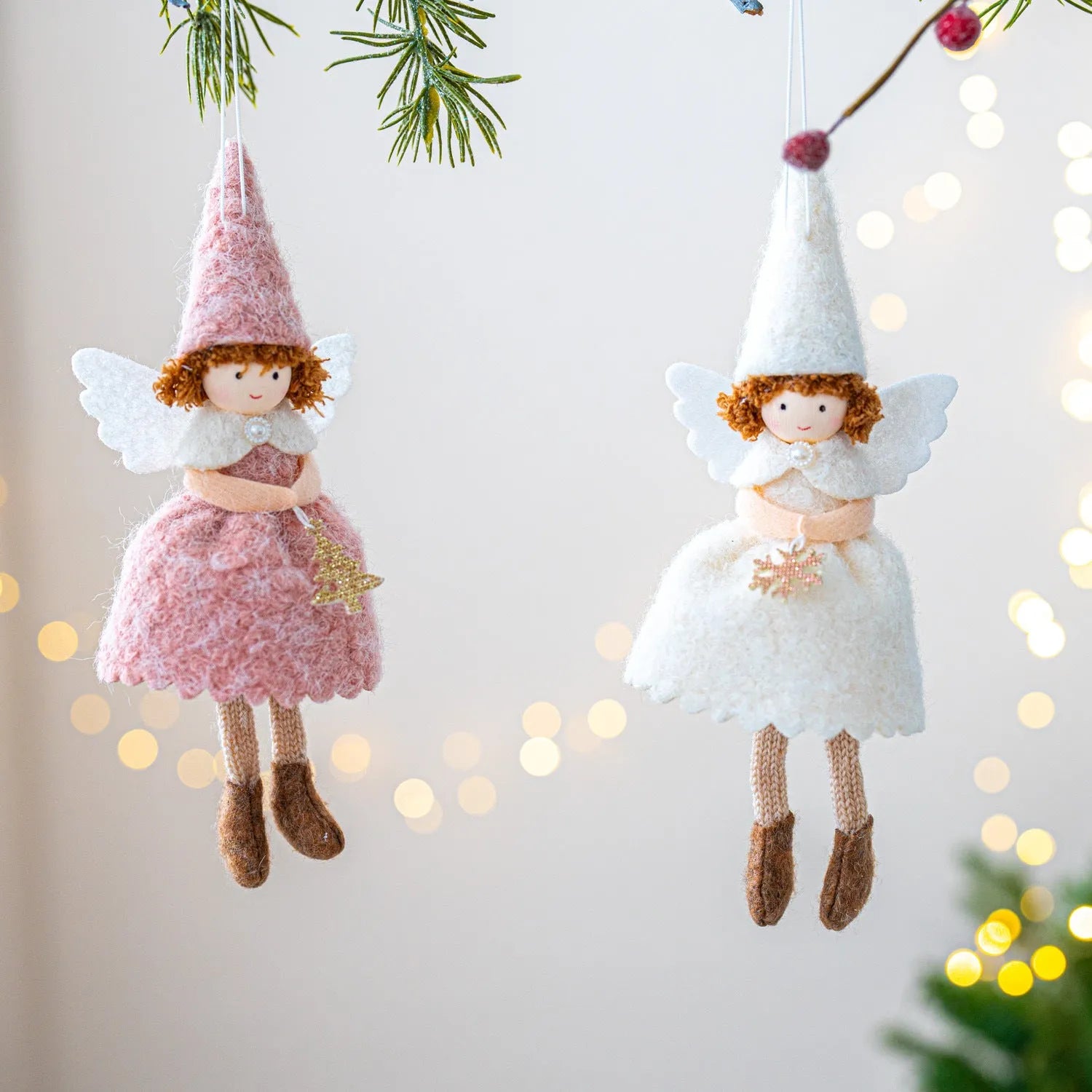 Christmas girl angel skirt felt pendant ornament in white or pink cloth material