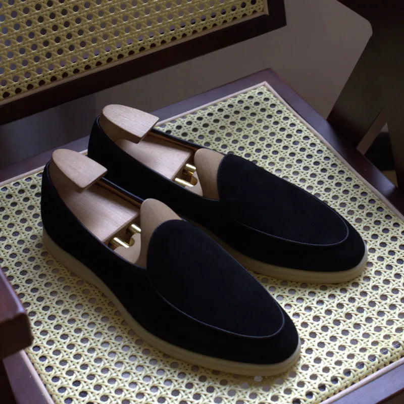 British handmade men's leather loafers in brown with a low tube ankle and TPR sole.